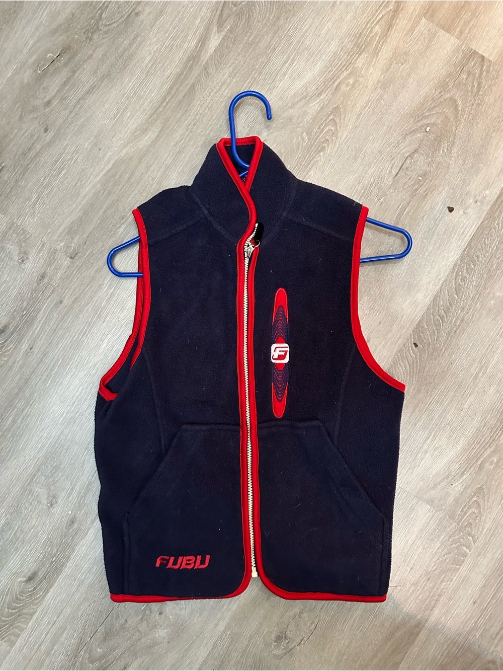 FUBU Black Fleece Vest with Red Trim